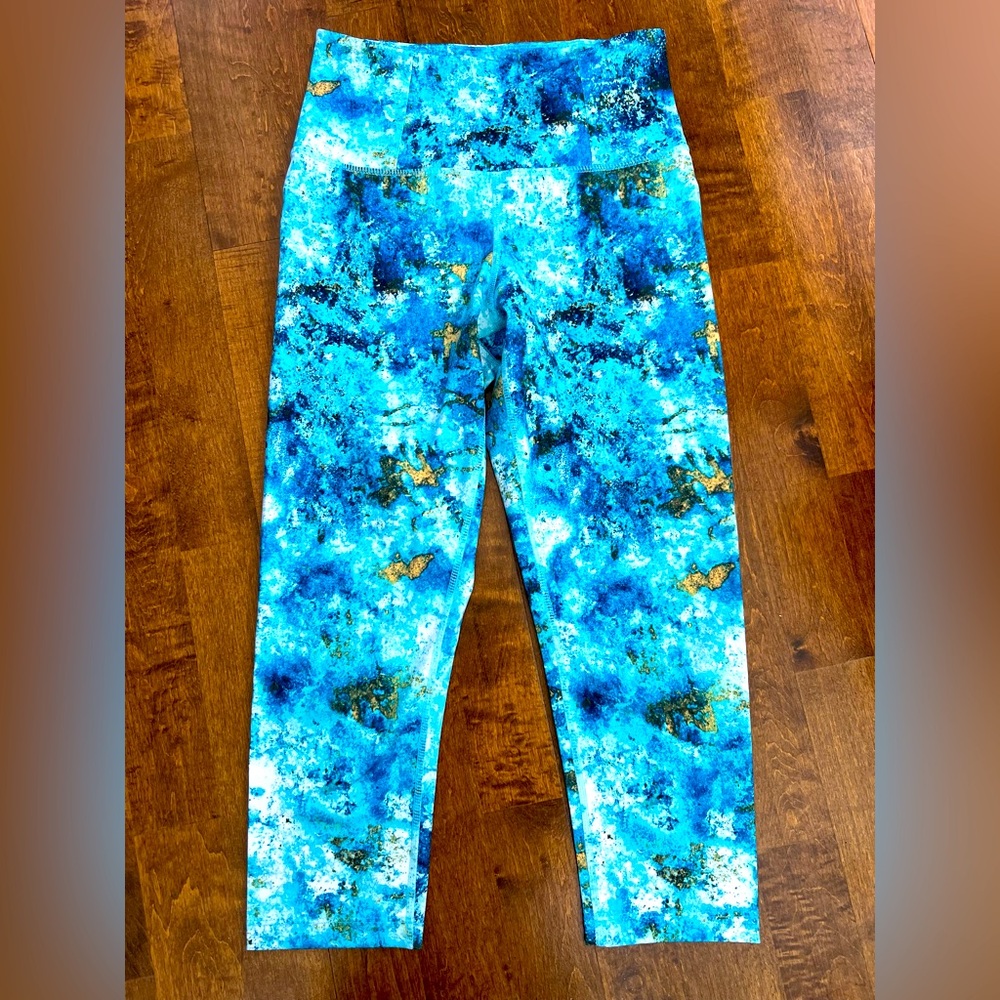 New Manduka Leggings in Blue and Gold XS